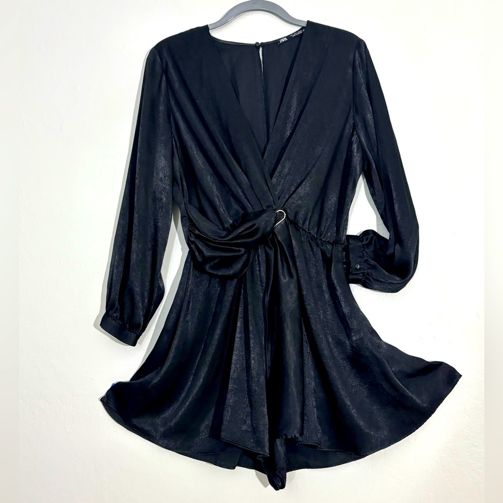 Zara black surplice romper dress L